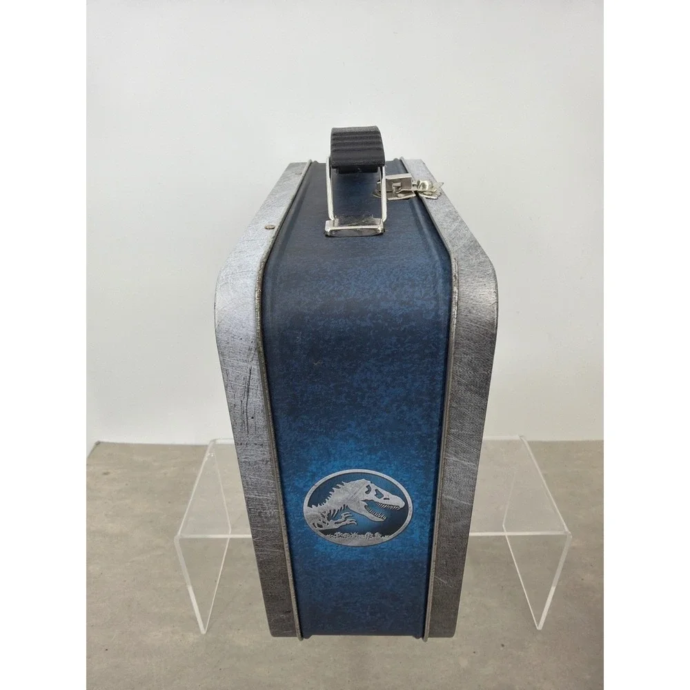 Jurassic World Metal Lunch Box‎ 2015 Universal Studios T-Rex Raptor Blue Tin